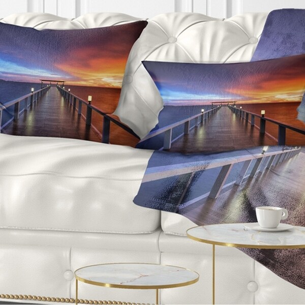 Designart 'Picturesque Seashore with Long Pier' Pier Seascape Throw Pillow