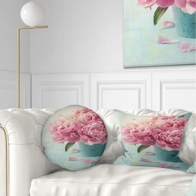 Designart 'Pink Peony Flowers in Vase' Floral Throw Pillow