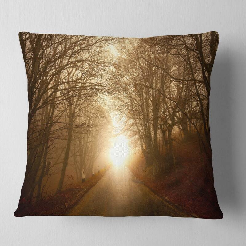 Designart 'Path to Sunlight in Autumn Forest' Landscape Photography Throw Pillow