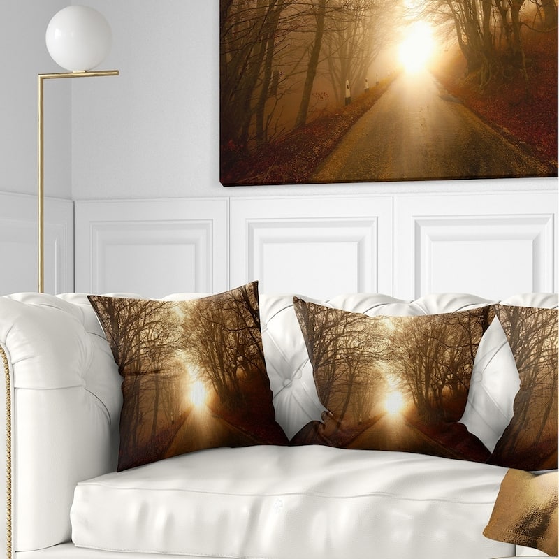 Designart 'Path to Sunlight in Autumn Forest' Landscape Photography Throw Pillow - Square - 26 in. x 26 in. - Large