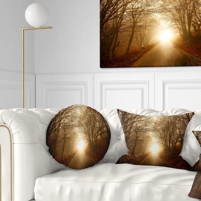 Designart 'Path to Sunlight in Autumn Forest' Landscape Photography Throw Pillow