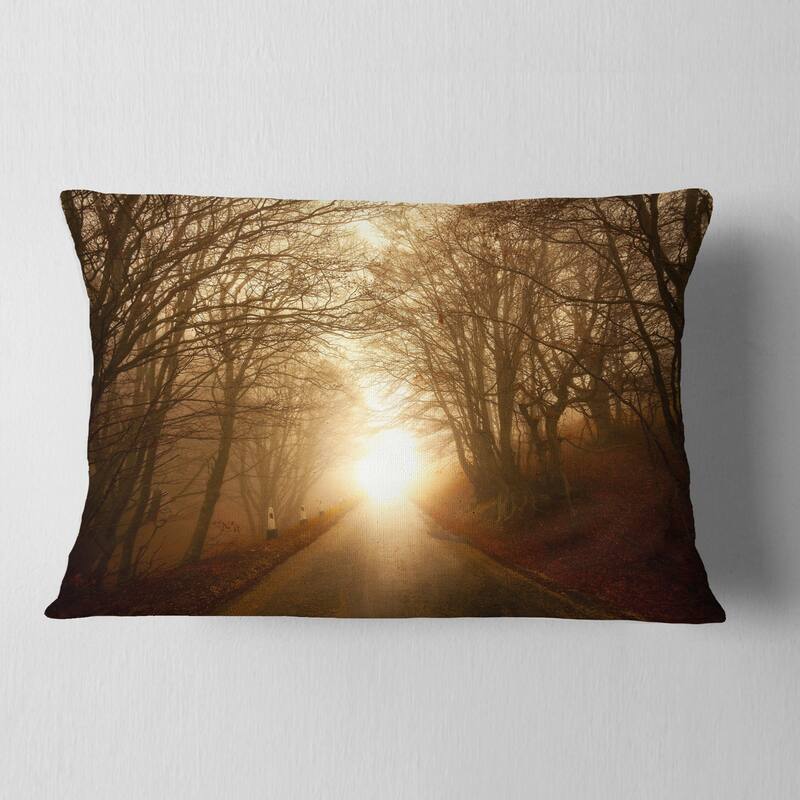 Designart 'Path to Sunlight in Autumn Forest' Landscape Photography Throw Pillow