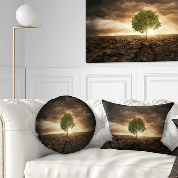 Designart Lonely Tree Under Dramatic Sky Landscape Printed Throw Pillow On Sale Overstock 20890435