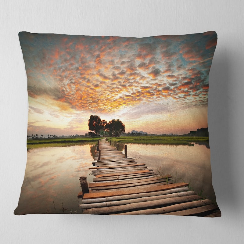 Designart 'makeshift Wooden Pier Over River' Sea Bridge Throw Pillow 