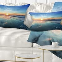 Designart 'Blue Seashore with Distant Sunset' Seascape Throw Pillow ...