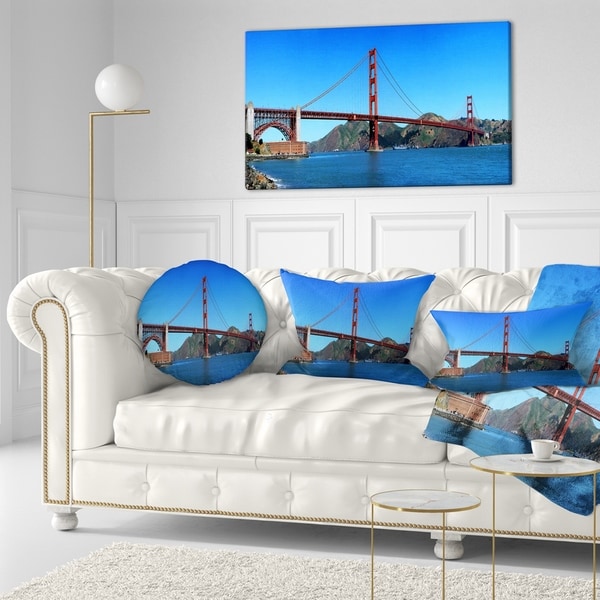 Designart 'Golden Gate Bridge under Blue Sky' Cityscape Throw Pillow