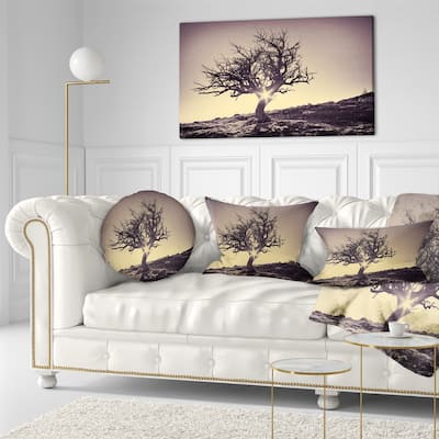 Designart 'Lonely Grey Tree in Mountain' Landscape Printed Throw Pillow