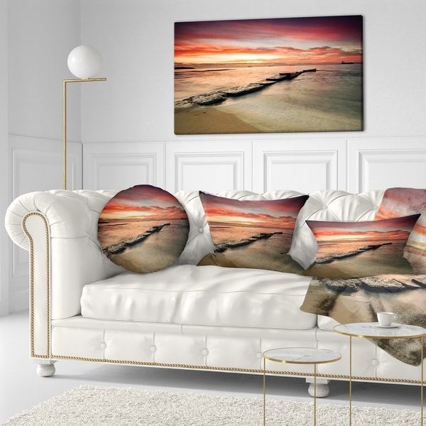 Designart 'Wonderful Sunrise on Black Ocean' Beach Photo Throw Pillow