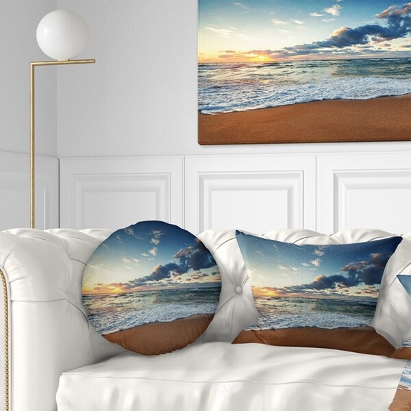 Designart 'Sunrise and Glowing Waves in Ocean' Seascape Throw Pillow