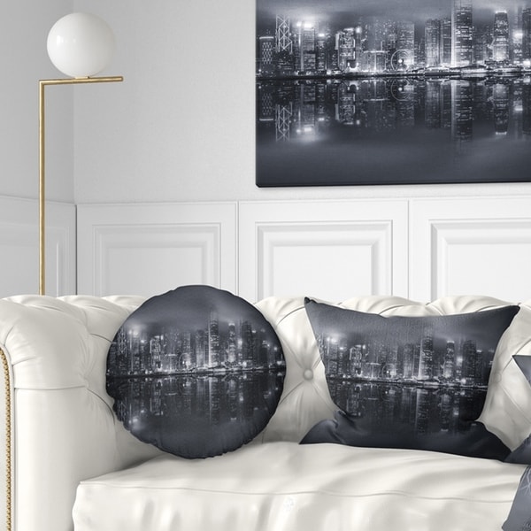 Designart 'Hong Kong Black and White Skyline' Cityscape Throw Pillow