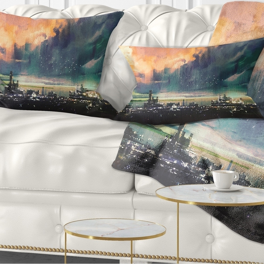 Designart 'Abstract Sci fi City Watercolor' Photography Throw Pillow