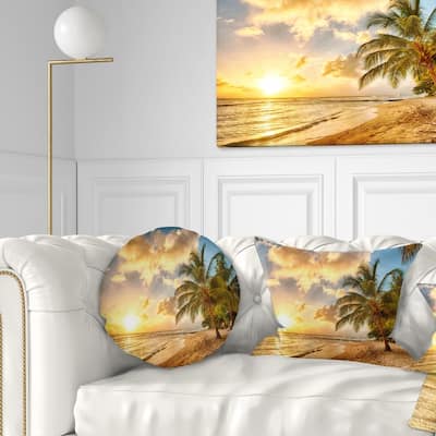 Designart 'Gorgeous Beach of Island Barbados' Modern Seascape Throw Pillow