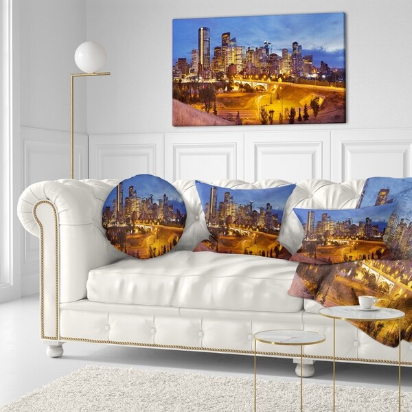 Designart 'Skyline of Calgary at Night Panorama' Modern Cityscape Throw Pillow