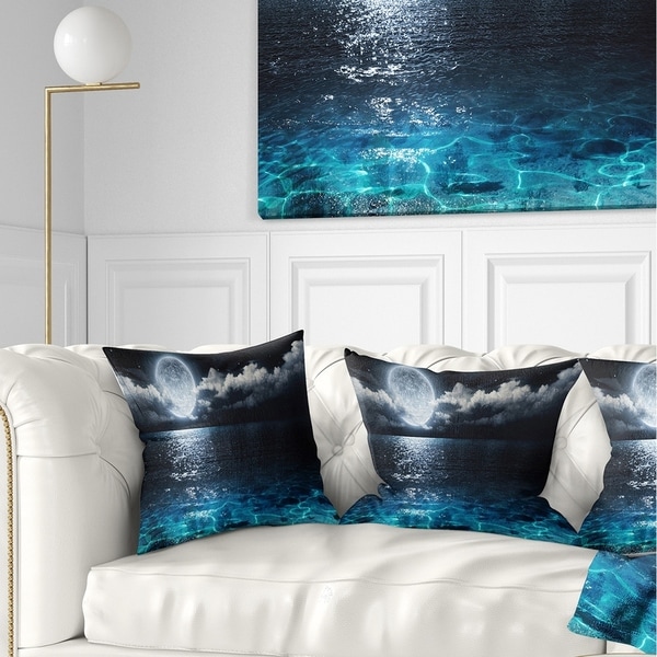 Designart 'Romantic Full Moon Over Sea' Seascape Throw Pillow