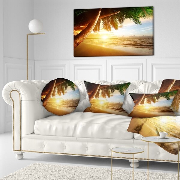Designart 'Beautiful Beach under Palms' Modern Seashore Throw Pillow