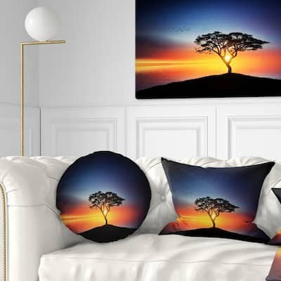 Designart 'Beautiful Sunset over Lonely Tree' Landscape Printed Throw Pillow