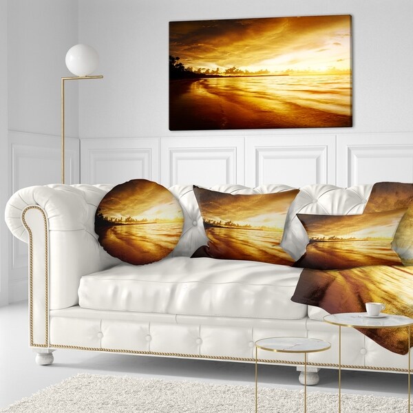 Designart 'Fascinating Caribbean Beach in Yellow' Seascape Throw Pillow