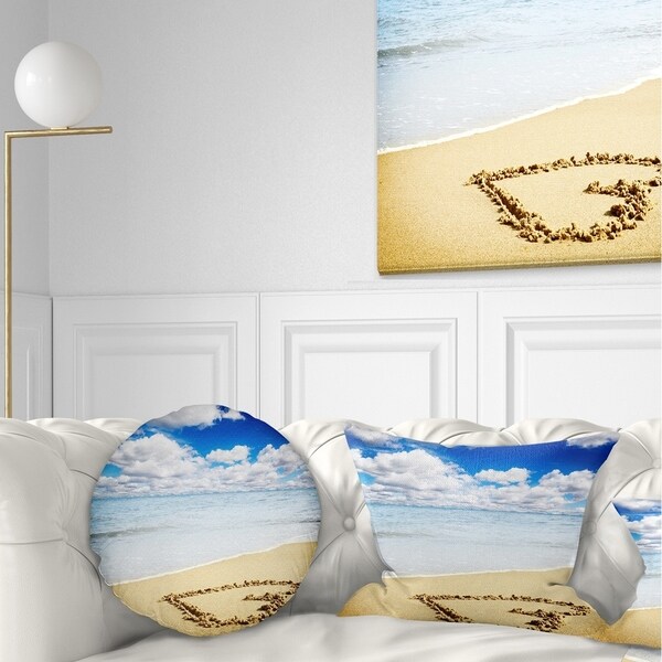 Designart 'Massive Heart Drawn on Serene Beach' Seascape Throw Pillow