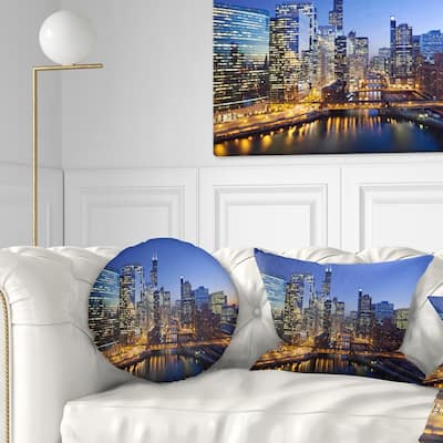 Designart 'Chicago River with Bridges at Sunset' Cityscape Throw Pillow