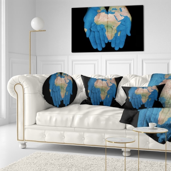 Designart 'African Map in Our Hands' Abstract Throw Pillow