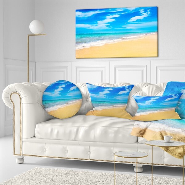 Designart 'Blue Sandy Tropical Sea Beach' Seascape Throw Pillow