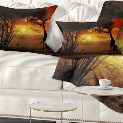 Designart 'Typical African Sunset with Giraffe' African Landscape Printed Throw Pillow