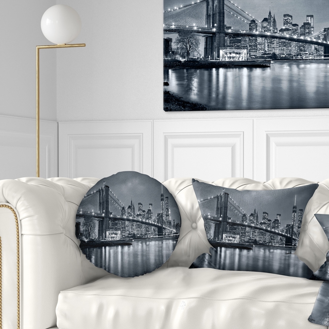 Designart \'Panorama New 20890594 & Bath Night\' Beyond at Bed - City Cityscape York - Throw Pillow