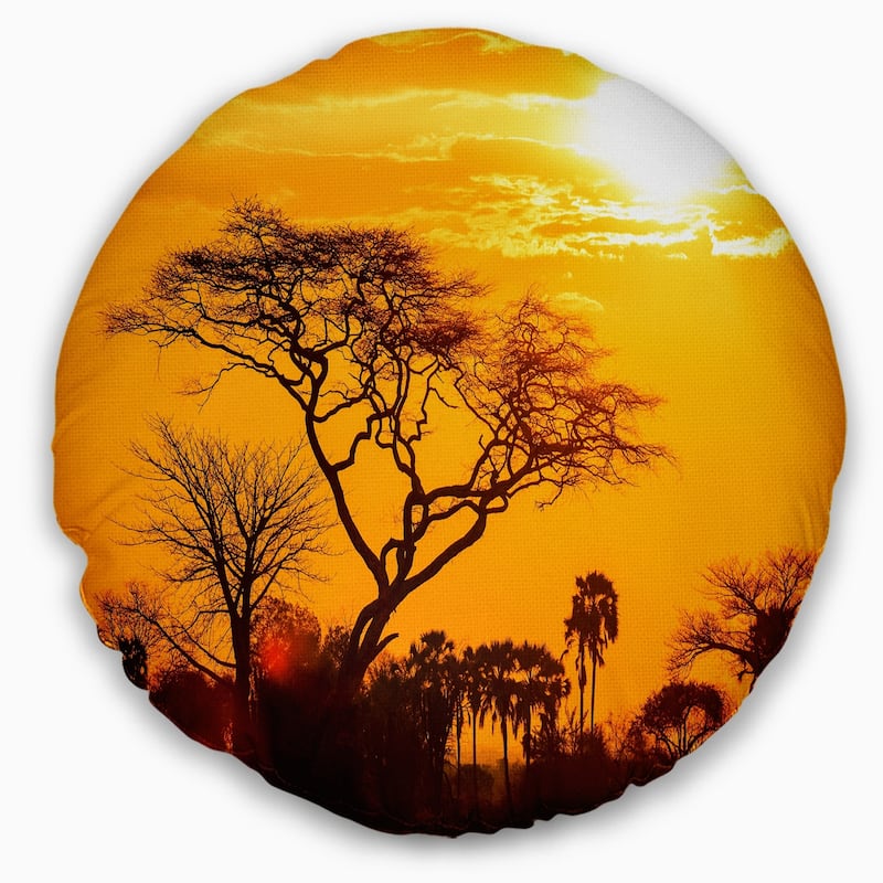 Designart 'Orange Glow of African Sunset' Landscape Printed Throw Pillow