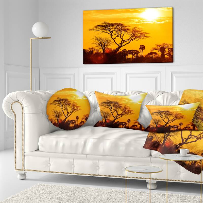 Designart 'Orange Glow of African Sunset' Landscape Printed Throw Pillow