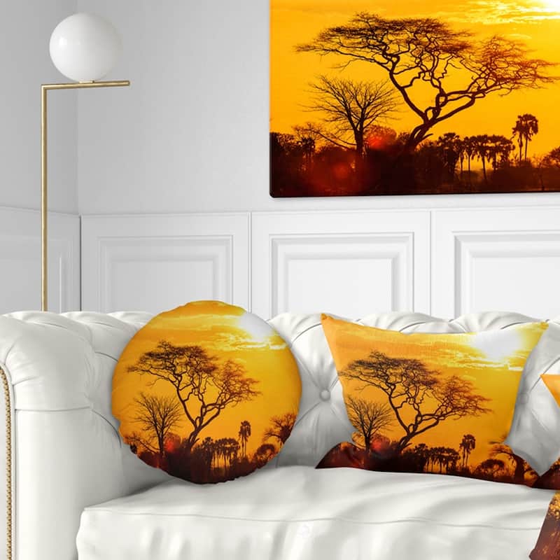 Designart 'Orange Glow of African Sunset' Landscape Printed Throw Pillow