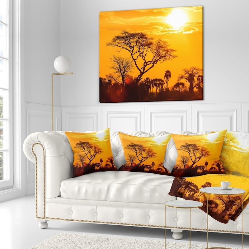 Designart 'Orange Glow of African Sunset' Landscape Printed Throw Pillow