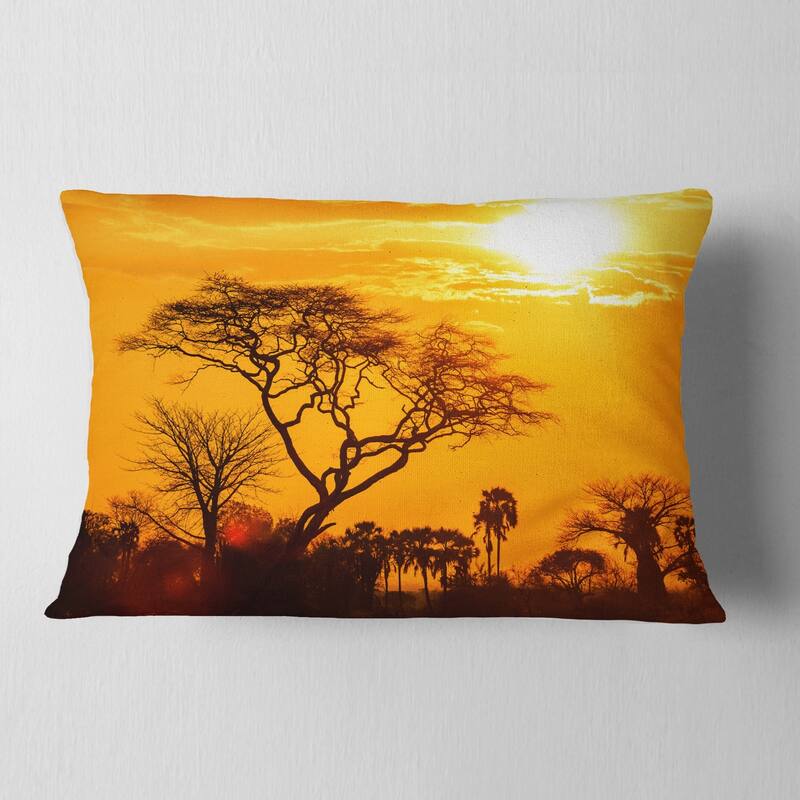 Designart 'Orange Glow of African Sunset' Landscape Printed Throw Pillow