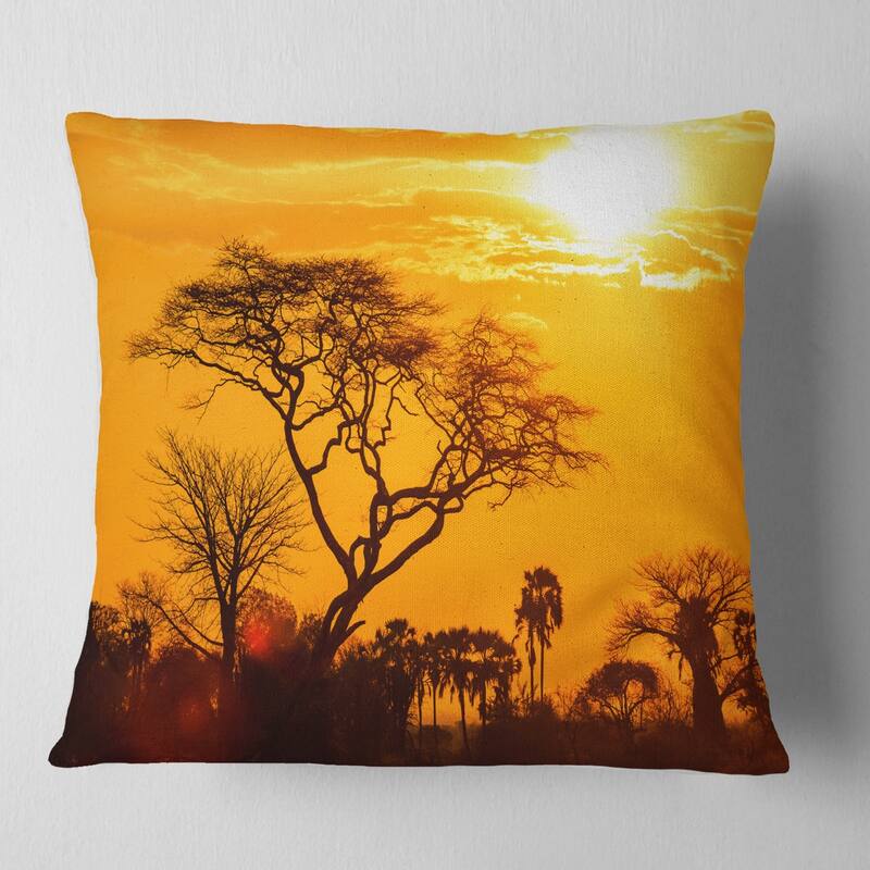 Designart 'Orange Glow of African Sunset' Landscape Printed Throw Pillow - Square - 18 in. x 18 in. - Medium