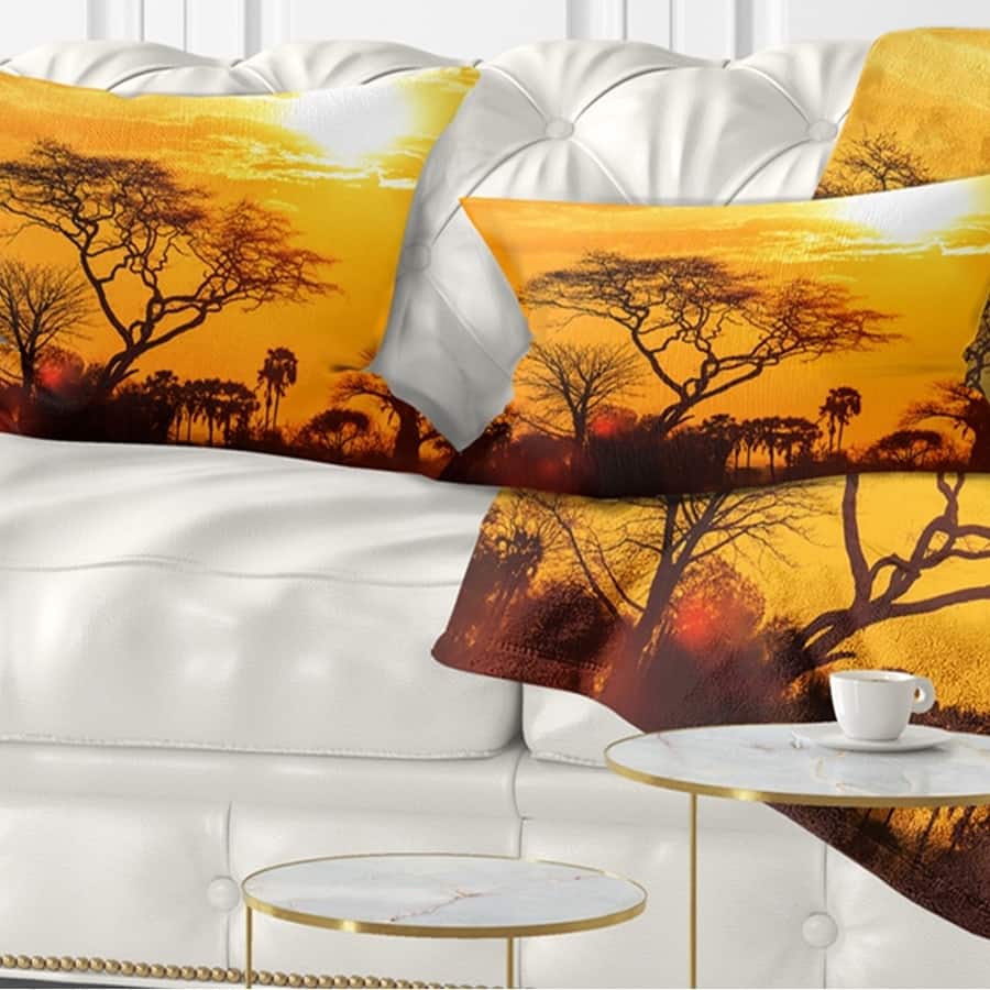 Designart 'Orange Glow of African Sunset' Landscape Printed Throw Pillow