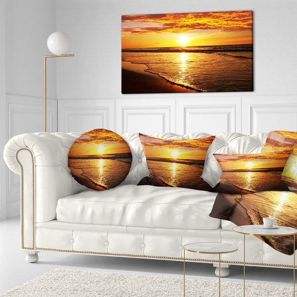 Designart 'Bright Yellow Sunset over Waves' Modern Beach Throw Pillow