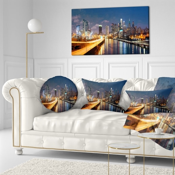 Designart 'Philadelphia Skyline at Night' Cityscape Throw Pillow