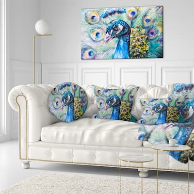 Designart 'Beautiful Peacock Watercolor' Abstract Throw Pillow