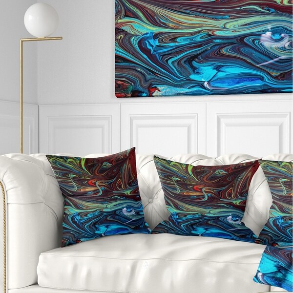 Designart 'Red Blue Abstract Acrylic Paint Mix' Abstract Throw Pillow