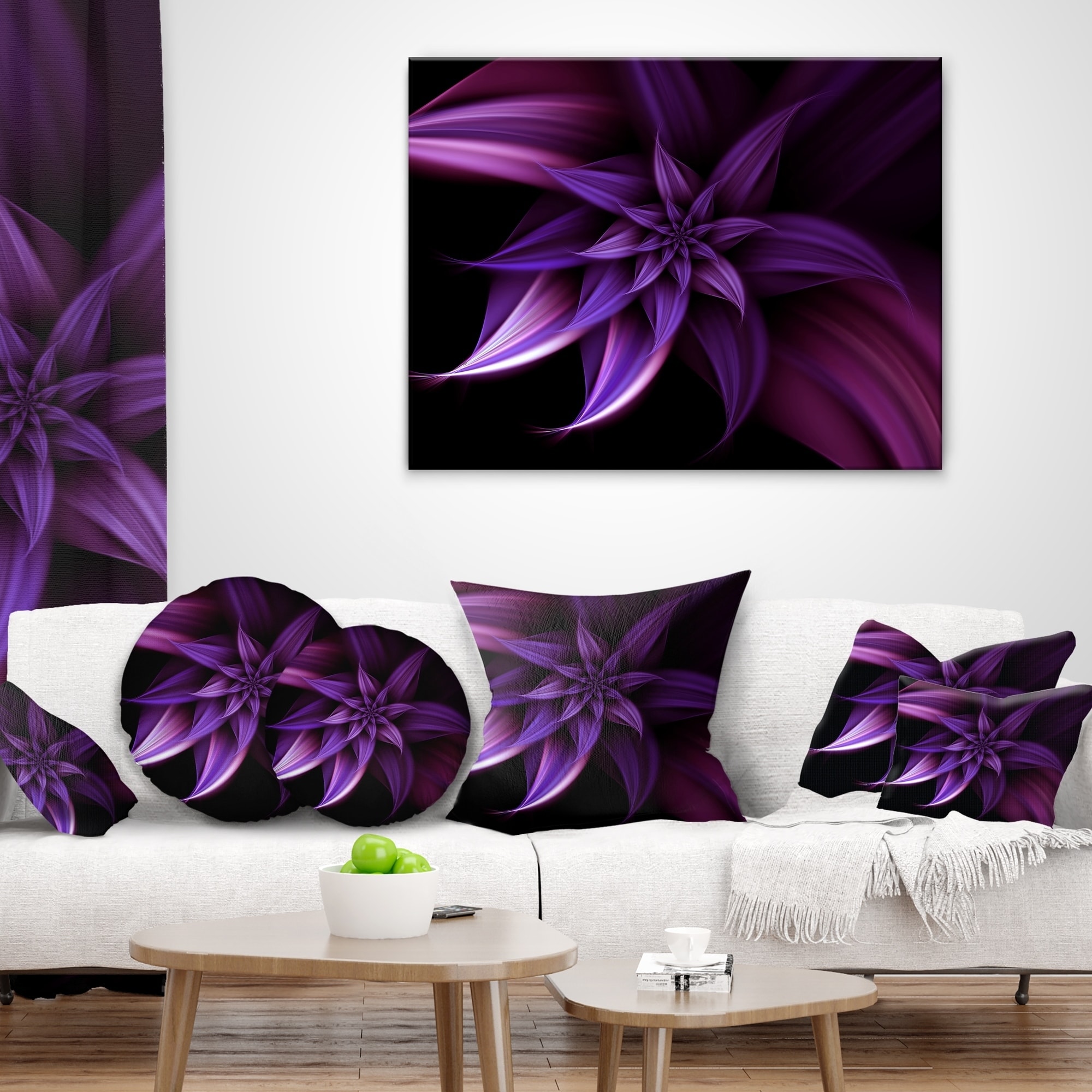 Designart 'Fractal Flower Purple' Floral Throw Pillow - Picture 10 of 10