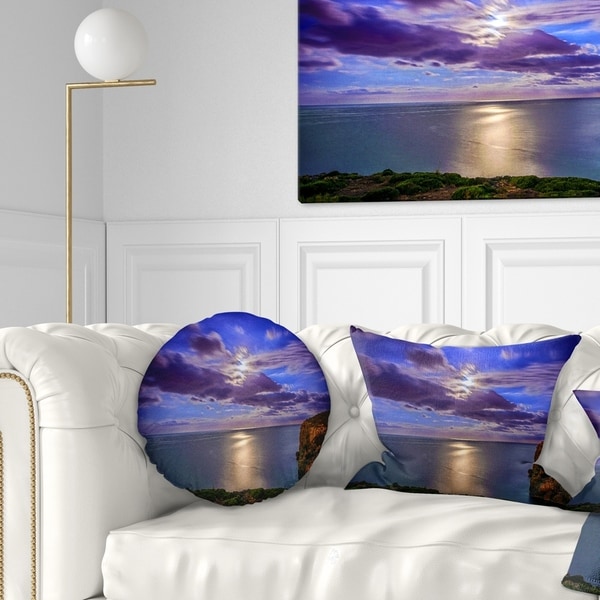 Designart 'Moon Reflecting in Blue Sea' Modern Seascape Throw Pillow