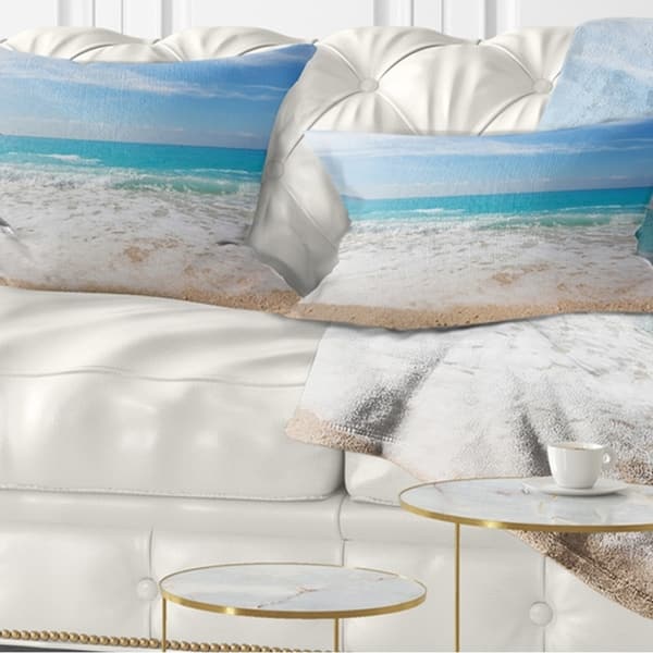 Designart 'White Waves Kissing Beach Sand' Seashore Throw Pillow