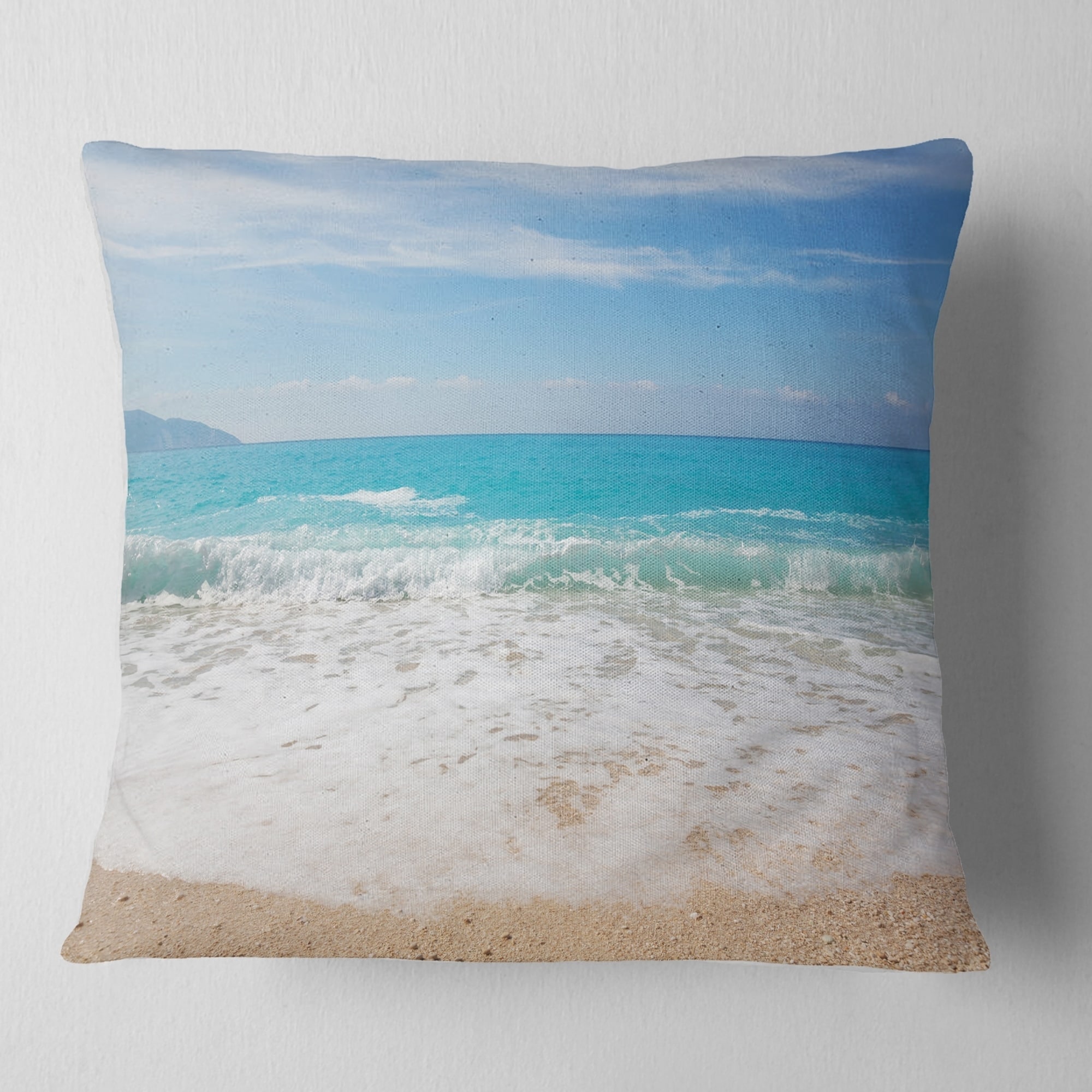 Designart 'White Waves Kissing Beach Sand' Seashore Throw Pillow