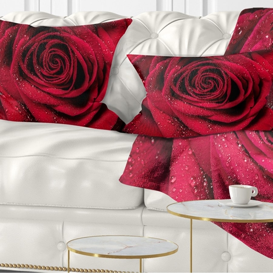 Shop Designart Red Rose Petals With Rain Droplets Floral Throw Pillow Overstock 0655