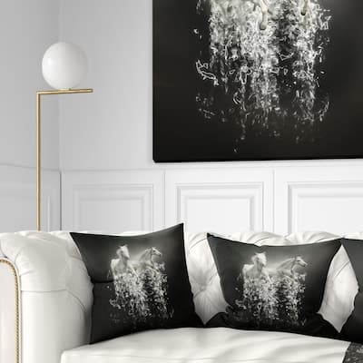 Designart 'Fantasy White Horses on Black' Animal Throw Pillow