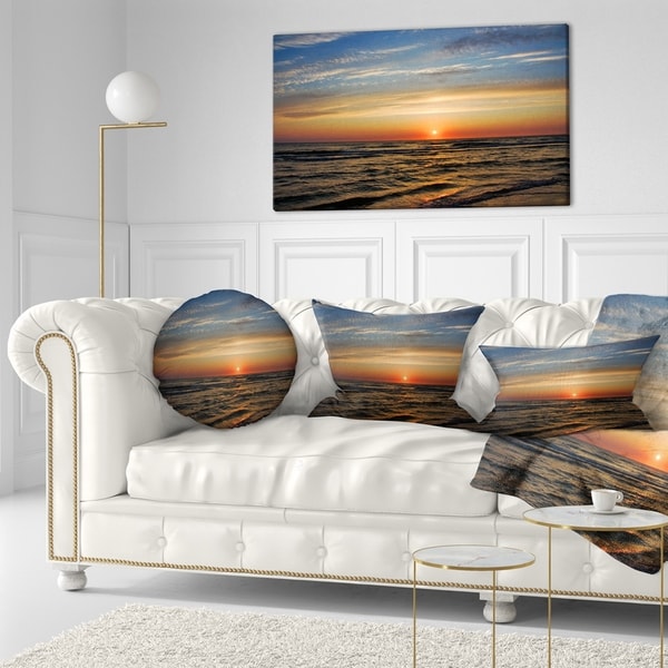 Designart 'Red Sunset with Dark Ocean Waves' Seascape Throw Pillow