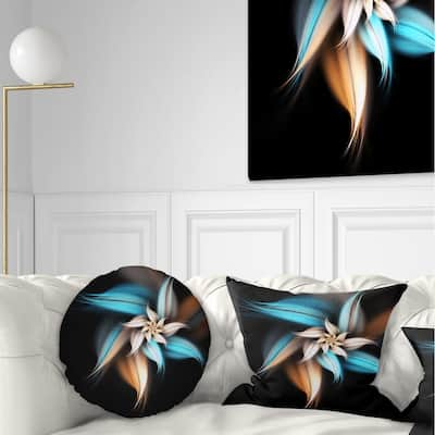 Designart 'Blue Brown Digital Art Fractal Flower' Floral Throw Pillow