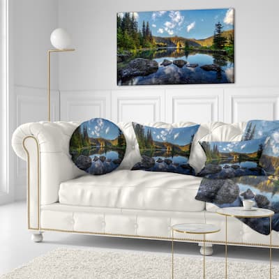Designart 'Mountain Lake Surrounded by Trees' Landscape Printed Throw Pillow