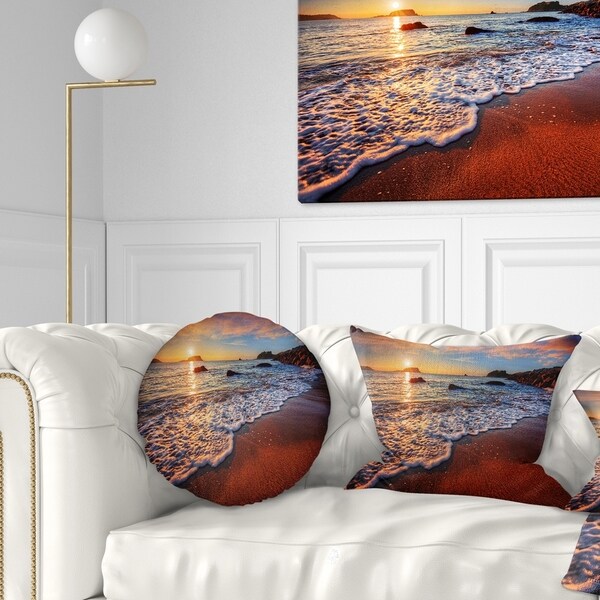 Designart 'Stunning Ocean Beach at Sunset' Seashore Throw Pillow
