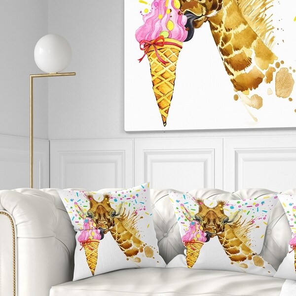 Designart Giraffe Eating Ice Cream Watercolor Contemporary