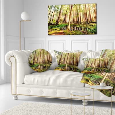 Designart 'Dense Trees in Green Rain Forest' Landscape Printed Throw Pillow
